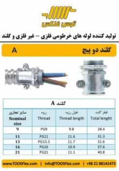 گلند دو پیچ توس فلکس (گلند رزوه PG) – گلند لوله خرطومی